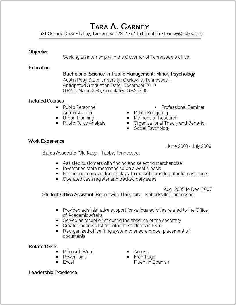 Objective On Resume For Psychology Majors