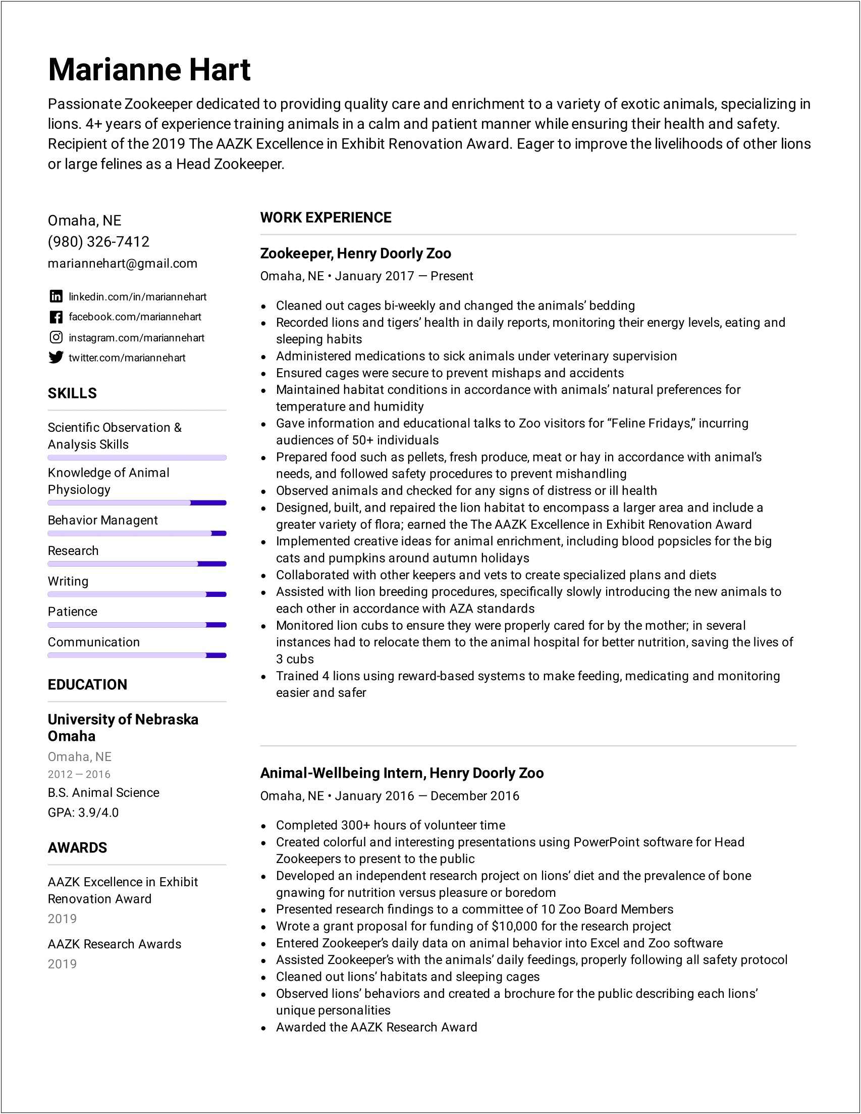 Objective On Resume For Wildlife Technician
