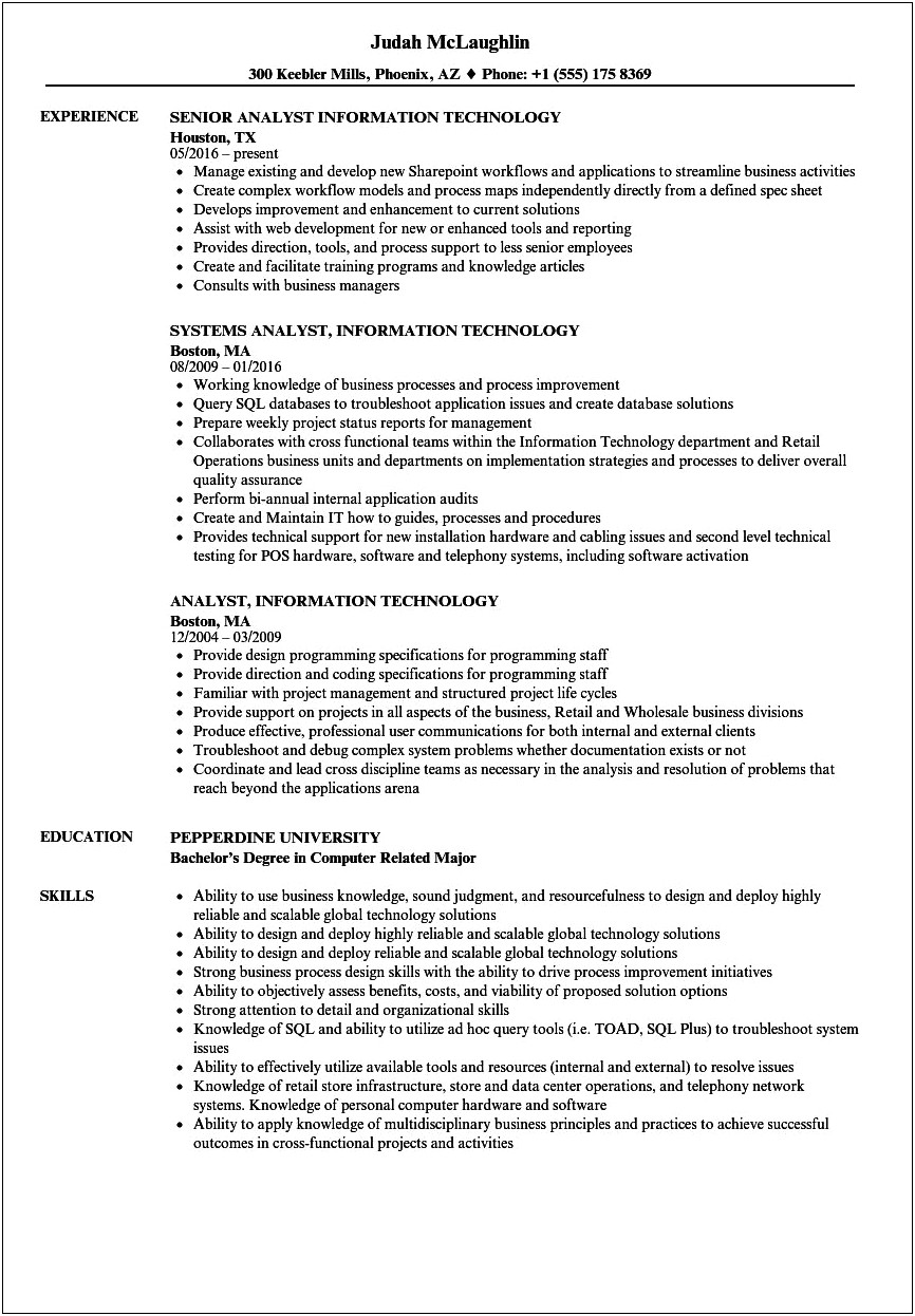 Objective Or Profile Resume Examples For Information Technology