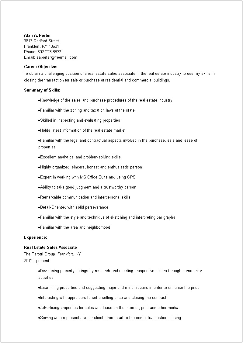 Objective Or Summary For Resume Of Sales Associate