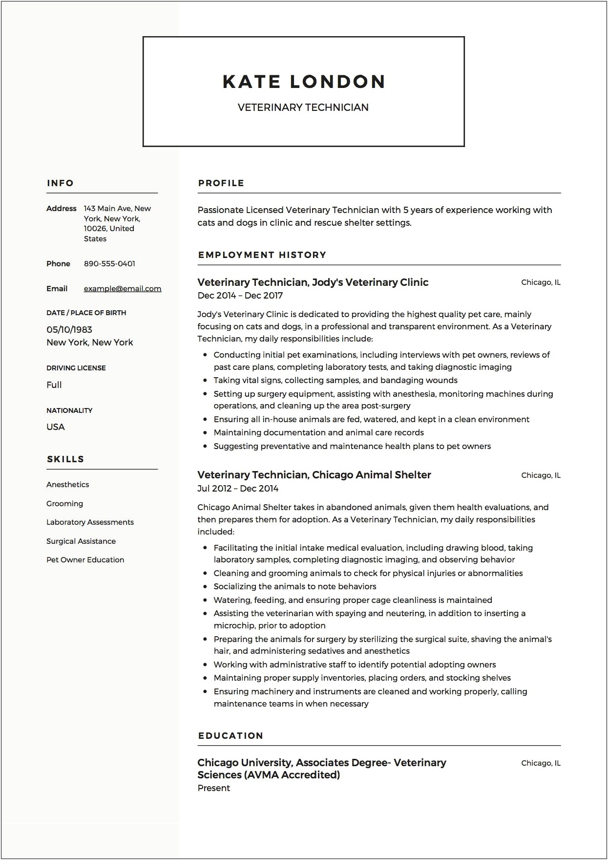 Objective Resume Examples For Animal Care