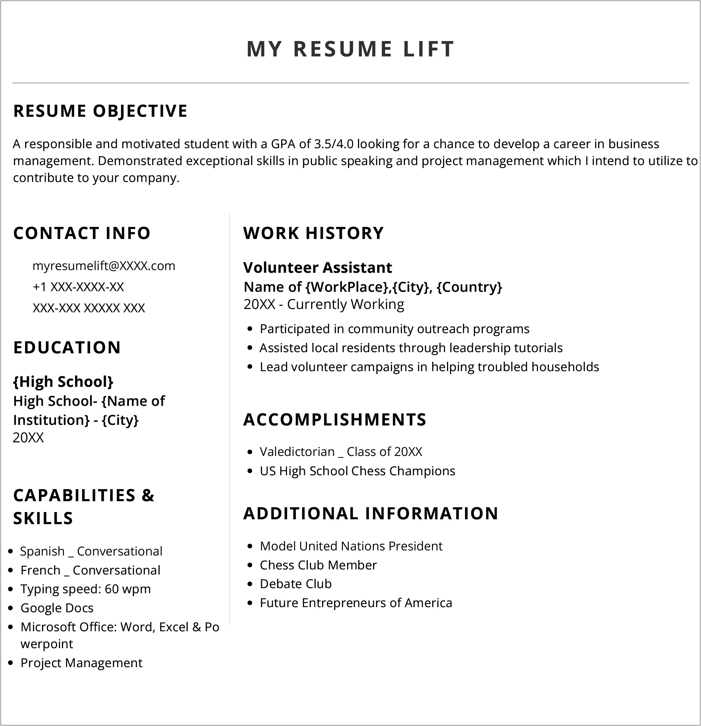 Objective Resume Examples For High School Student