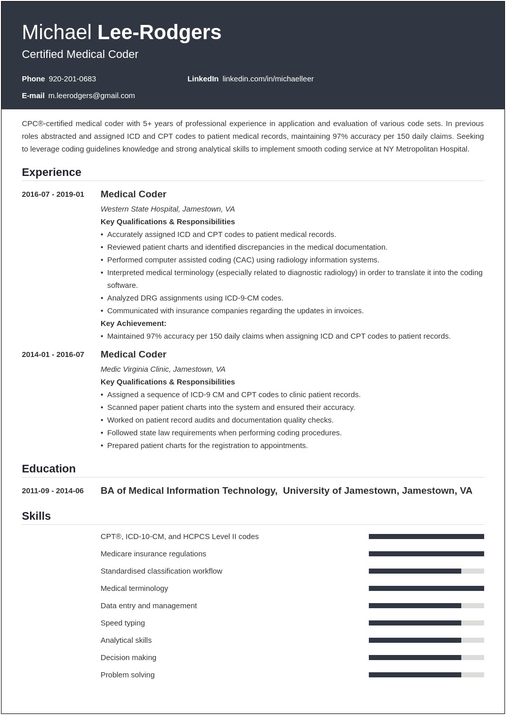 Objective Samples For Medical Billing And Coding Resume
