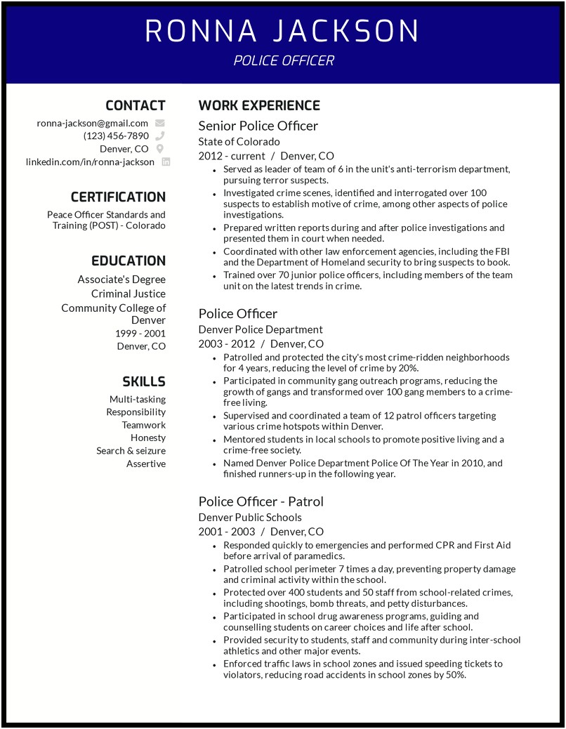 Objective Section Of Resume For Police Officer