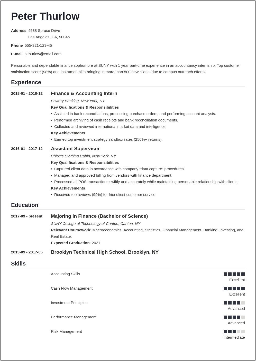 Objective Statement For Internship Resume Examples
