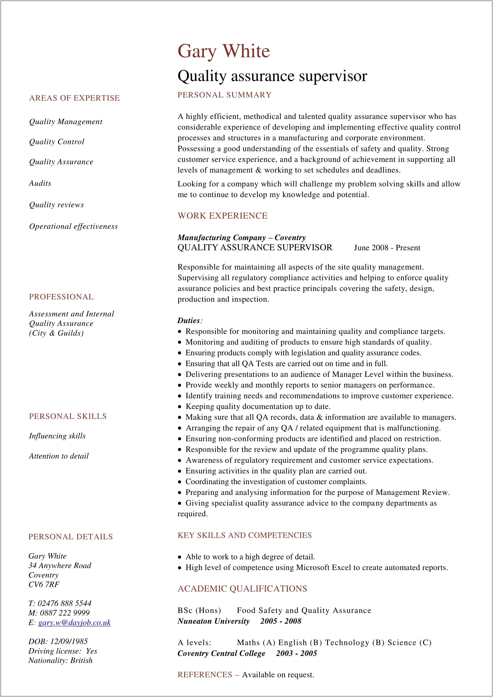 Objective Statement For Quality Assurance Resume