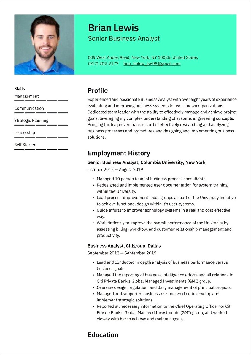 Objective Statement For Resume Business Analyst