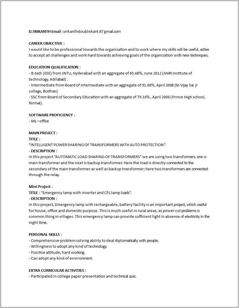 Objective Statement For Resume Electrical Engineer