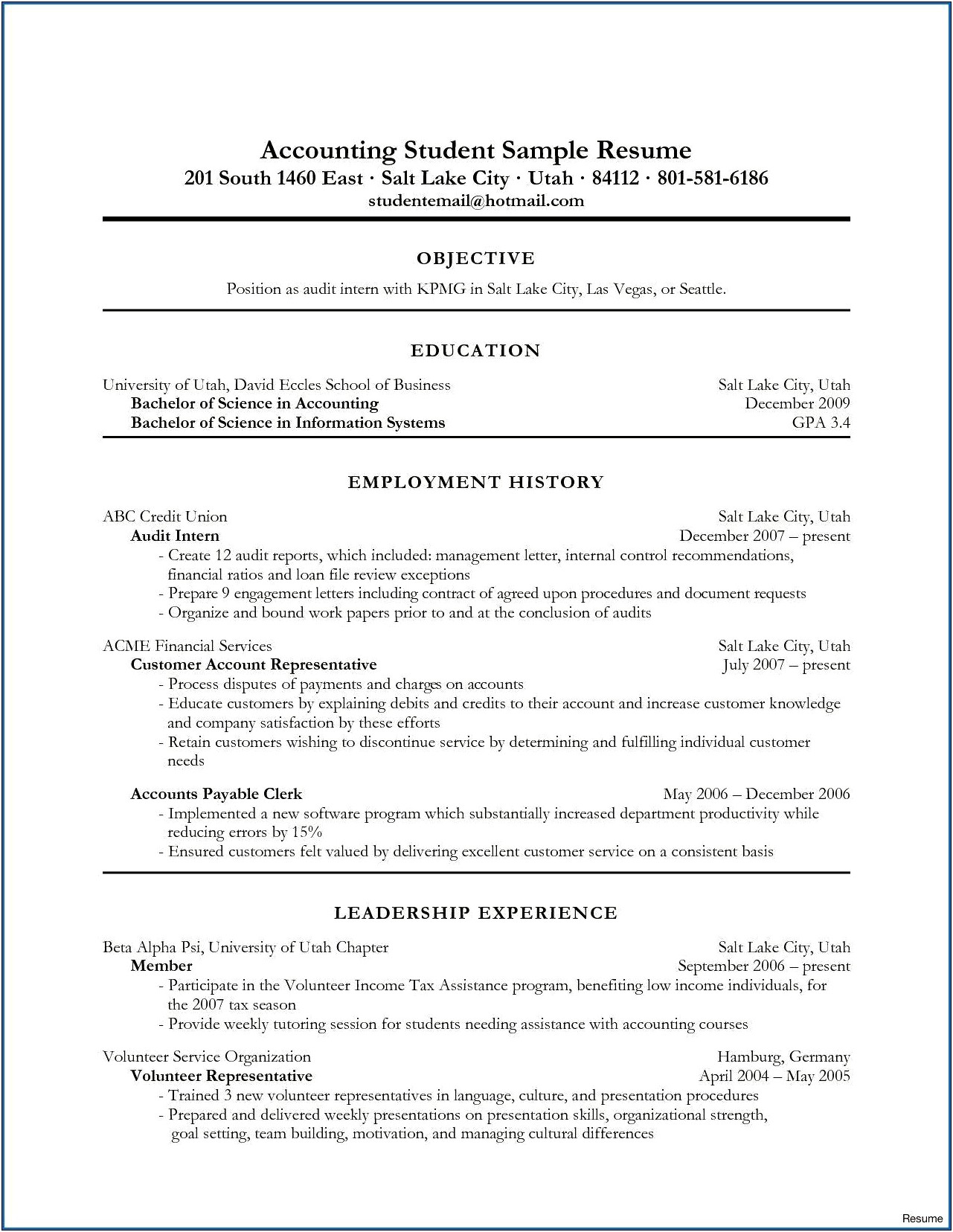 Objective Statement For Resume Financial Services