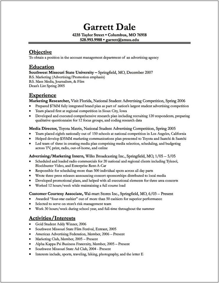 Objective Statement For Sports Management Resume