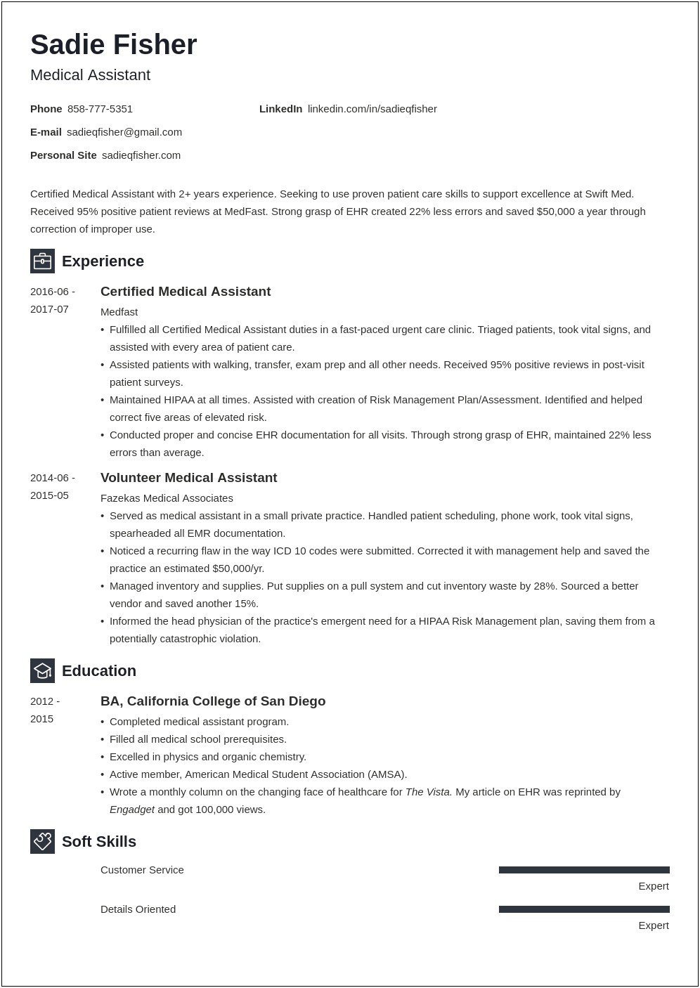 Objective Summary For Resume Examples For Medical Assistant