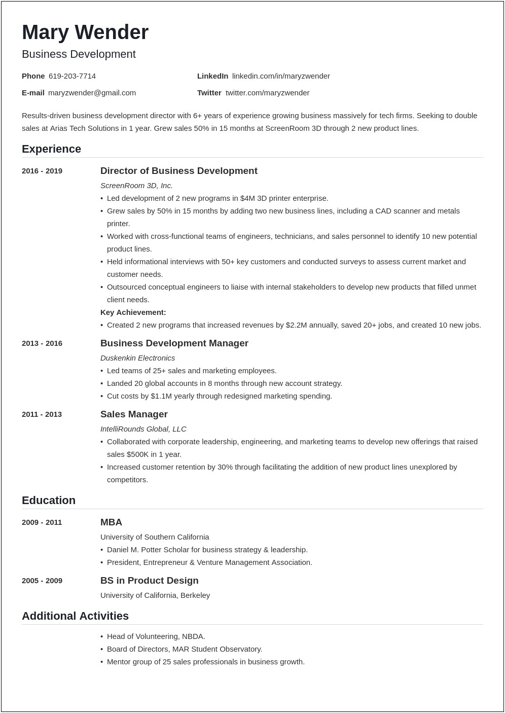 Objective Title For A Business Development Resume