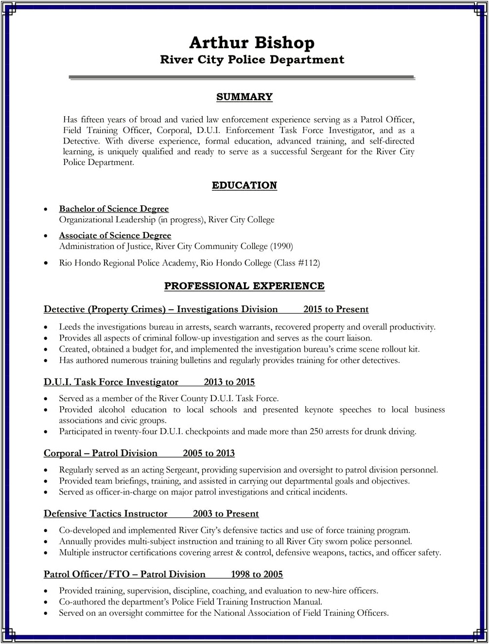 Objectives For A Police Officer Resume