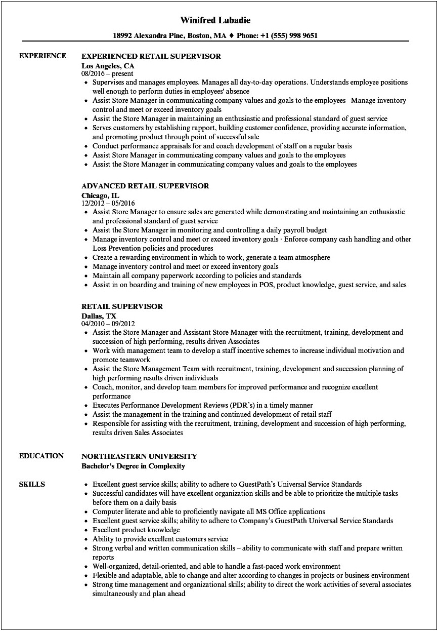 Objectives For A Resume In Retail