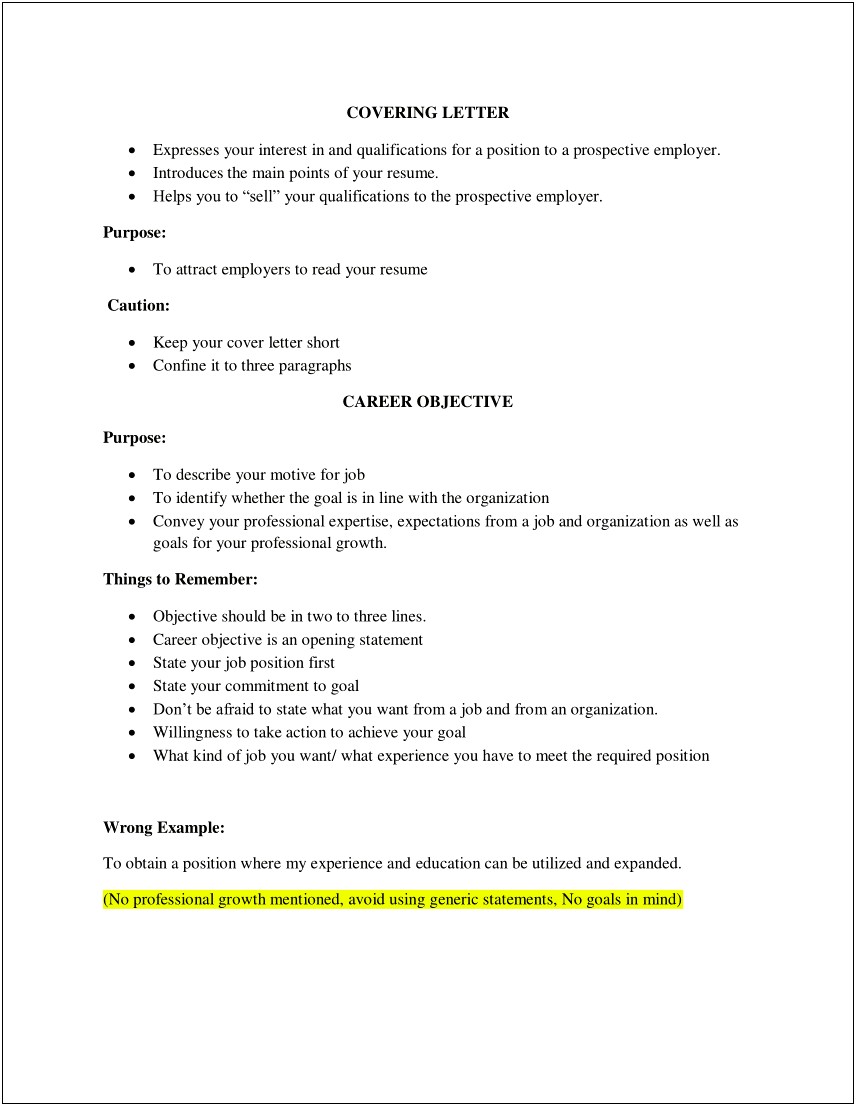 Objectives For A Two Year Experienced Resume