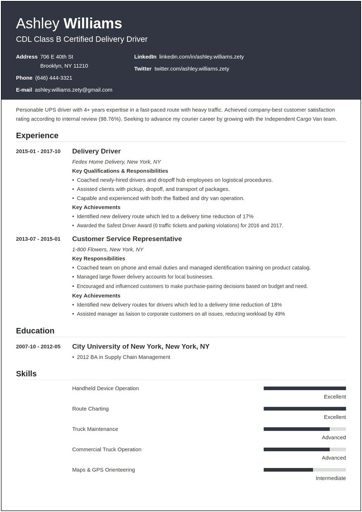 Objectives For Resume For Delivery Driver