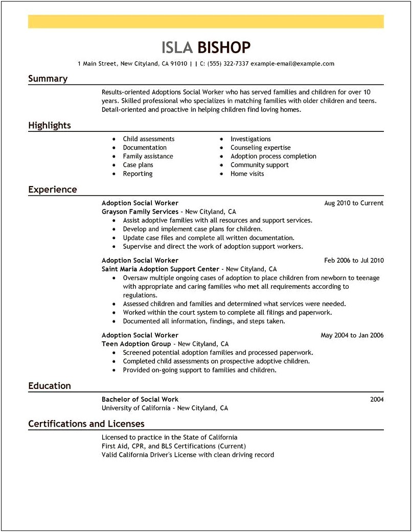 Objectives For Resume For Social Workers