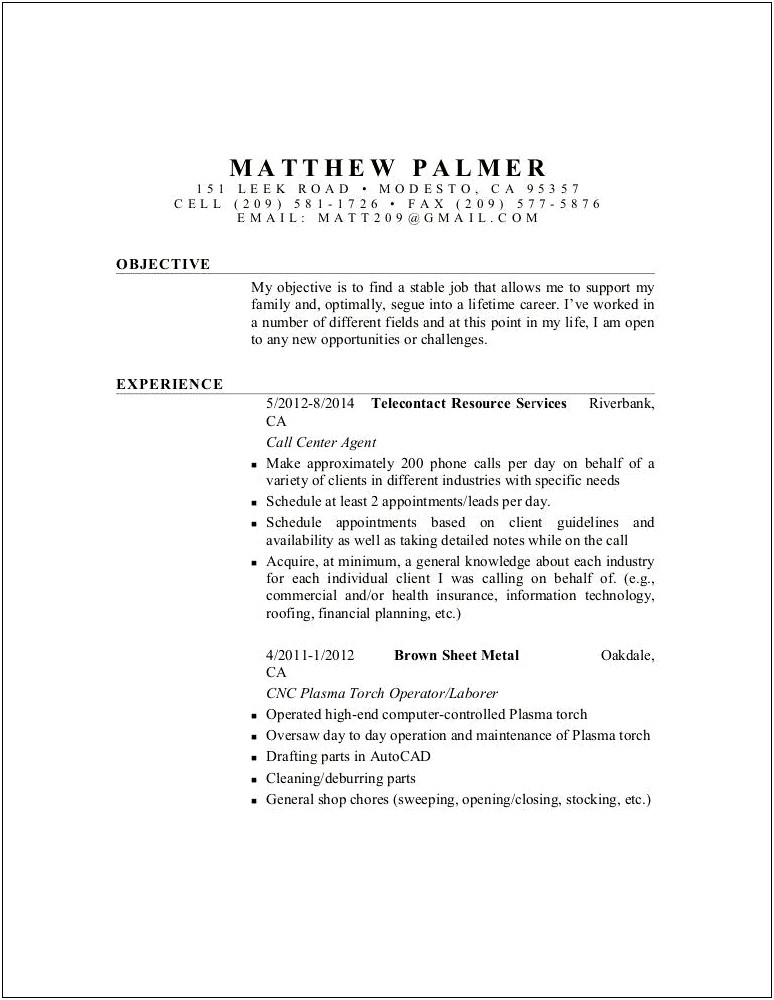 Objectives For Resume In Plasma Field