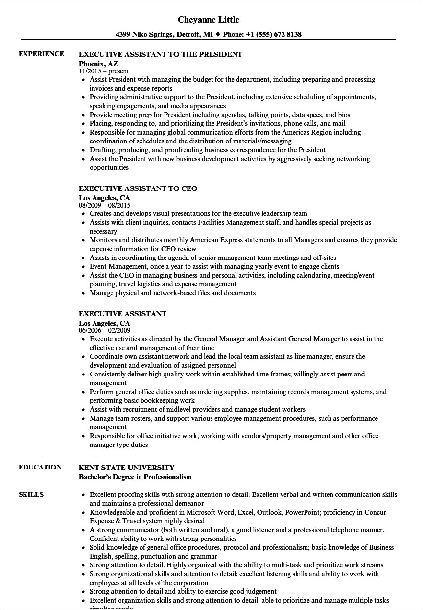 Objectives For Resumes Executive Assistant Example