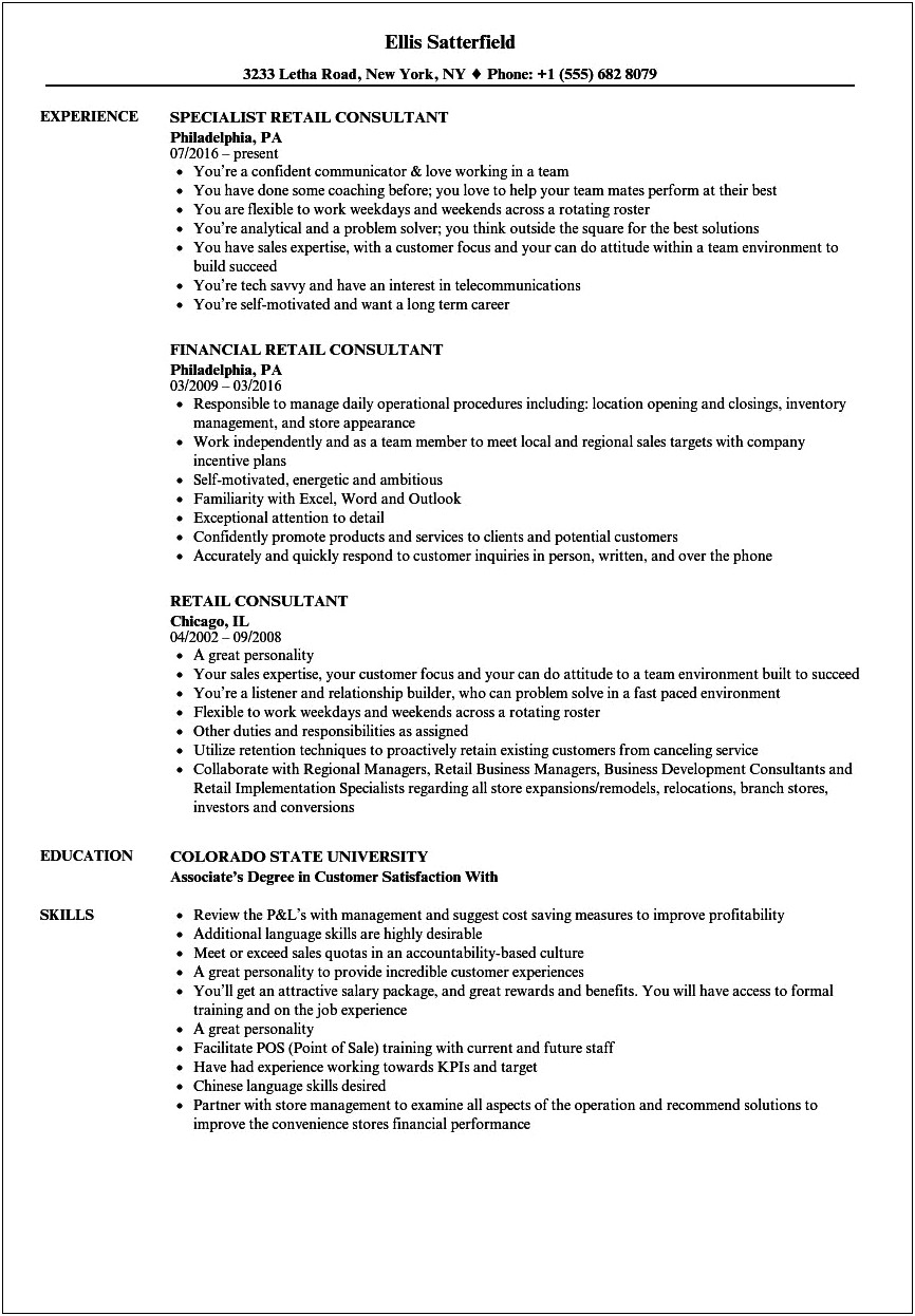 Objectives For Resumes For Wireless Retail