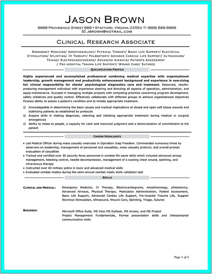 Objectives For Resumes In Medical Research