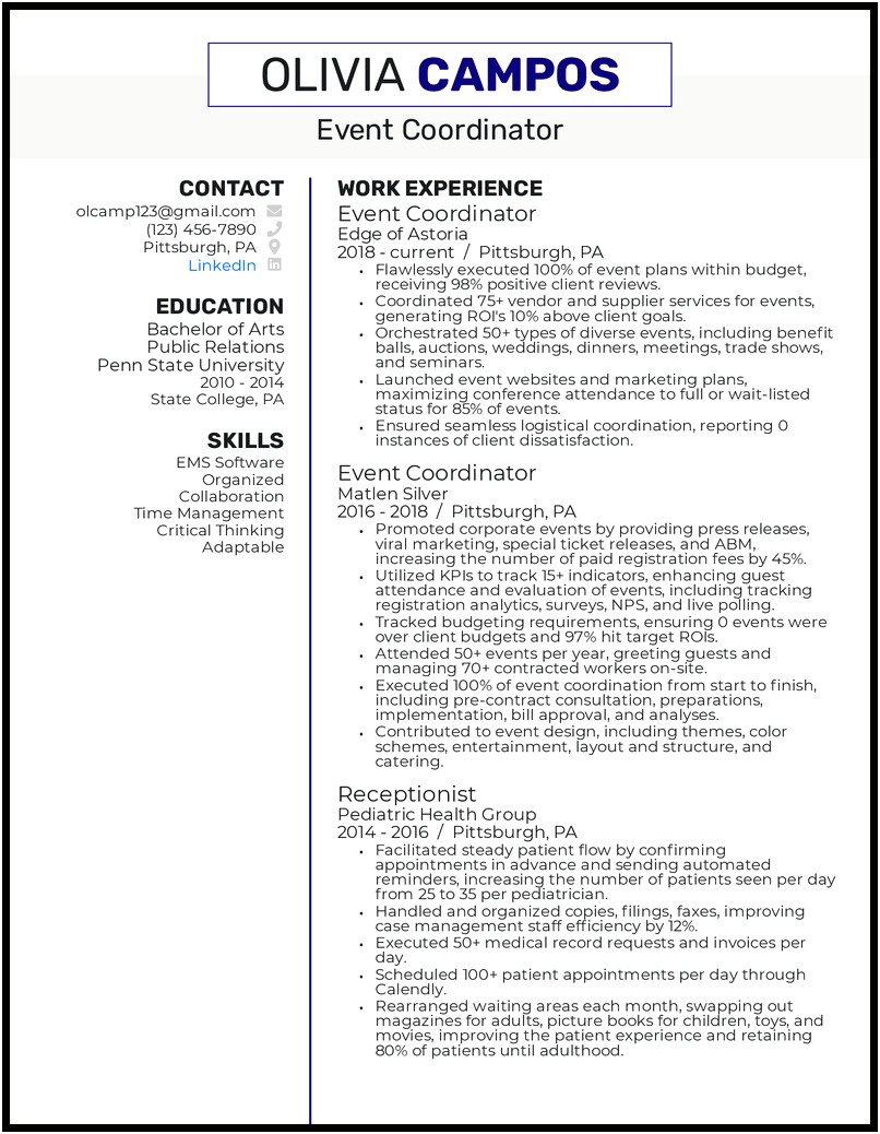 Objectives Of A Event Management Company Resume