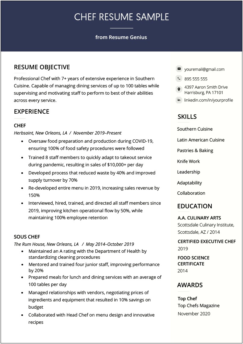 Objectives Of A Restaurant Manager In Resume