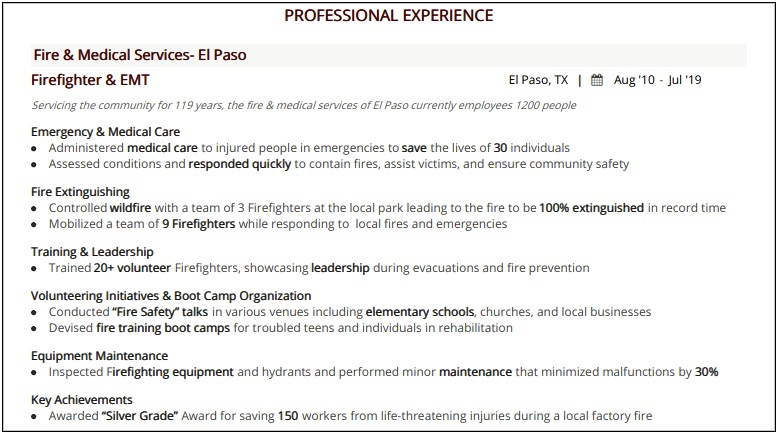 Objectives On A Resume For A Fire Fighter