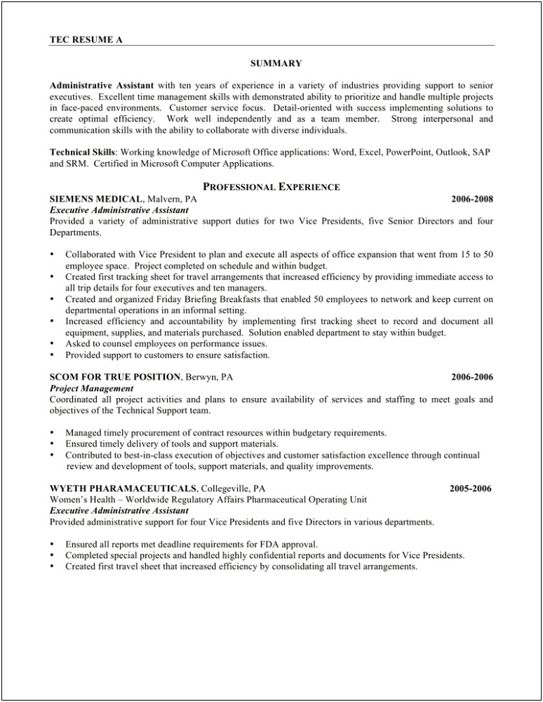 Objectives On A Resume For Administrative Assistants