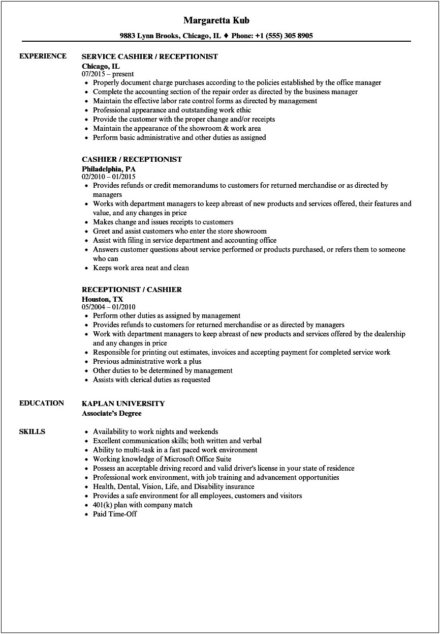 Objectives On A Resume For Receptionist