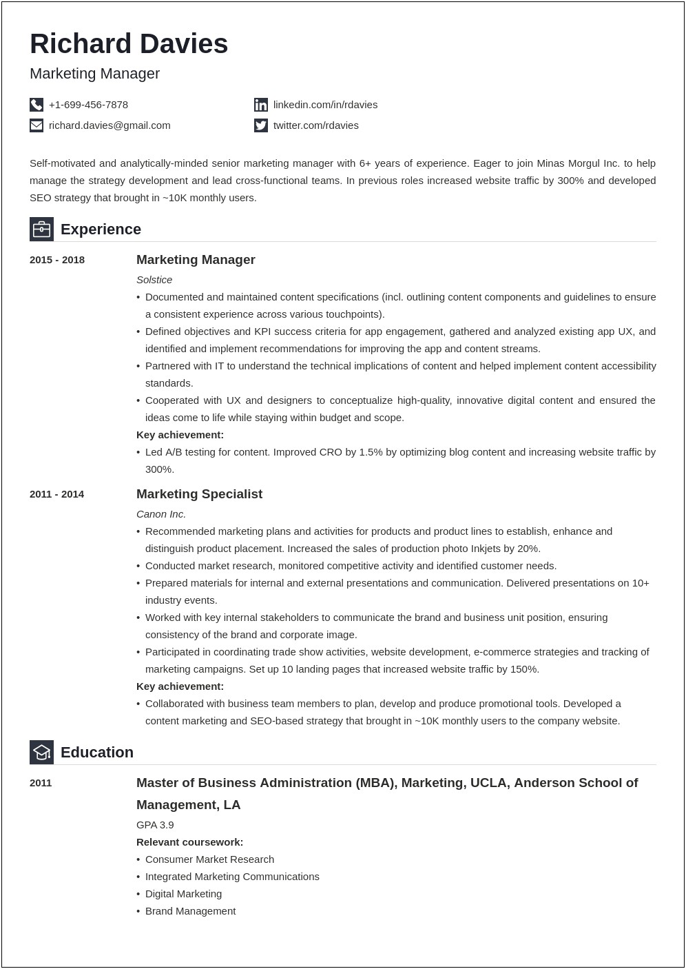 Objectives To Be Written In Resume For Marketing