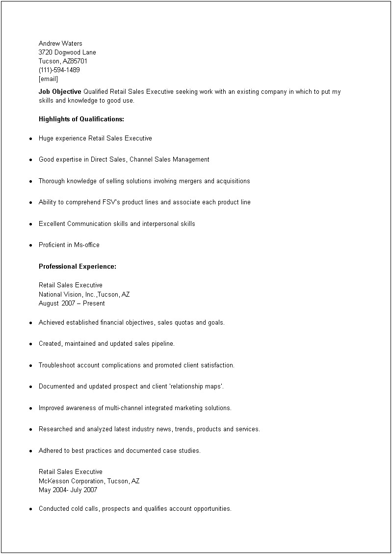 Objectives To Put On A Resume For Retail