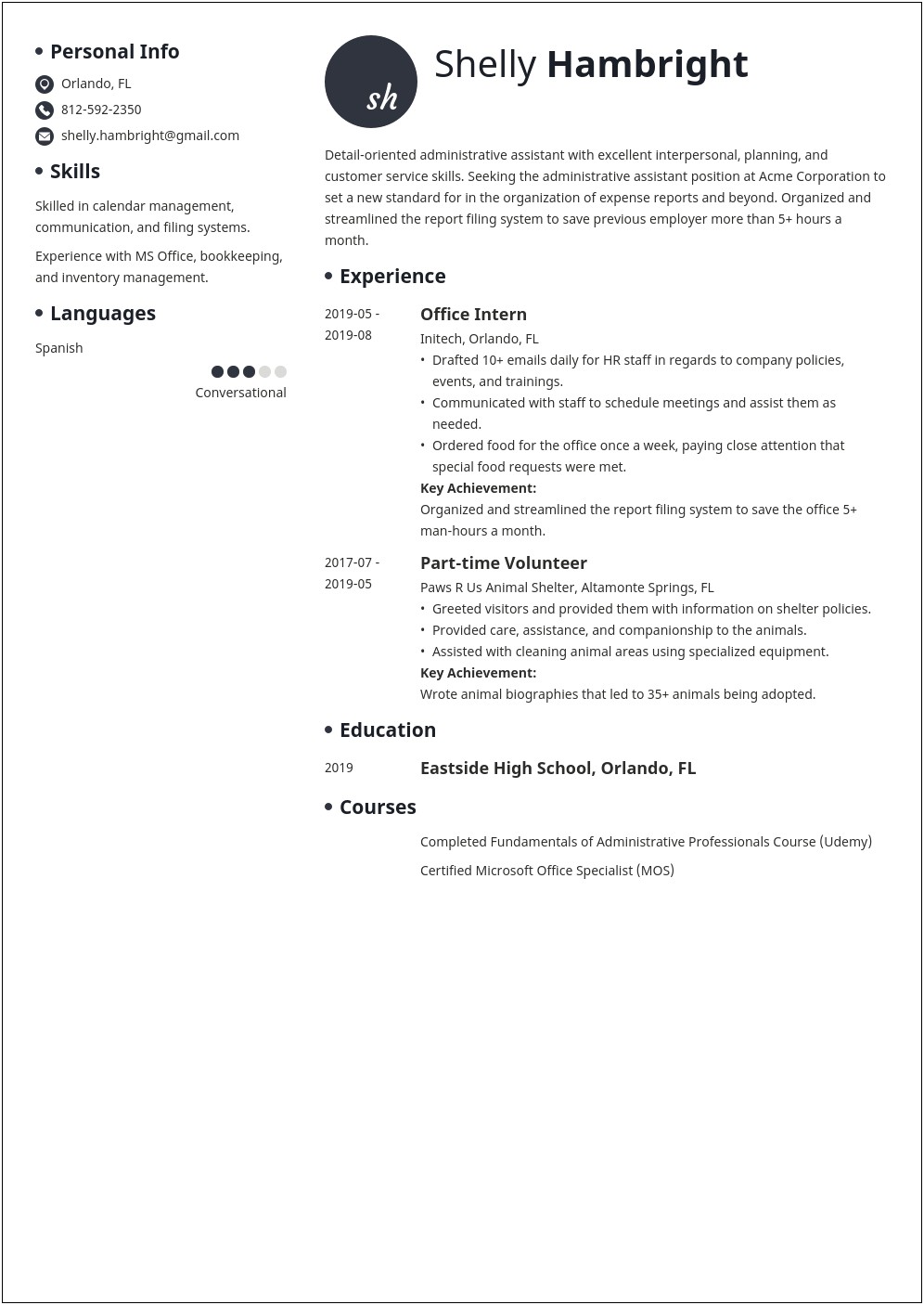 Office Administrator Resume With No Experience
