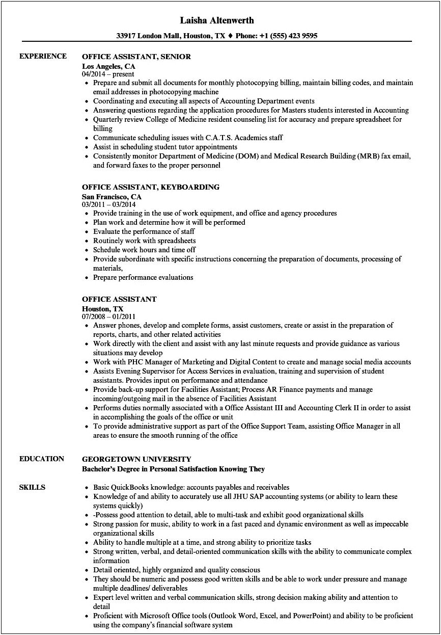 Office Assistant Resume Sample Word Format