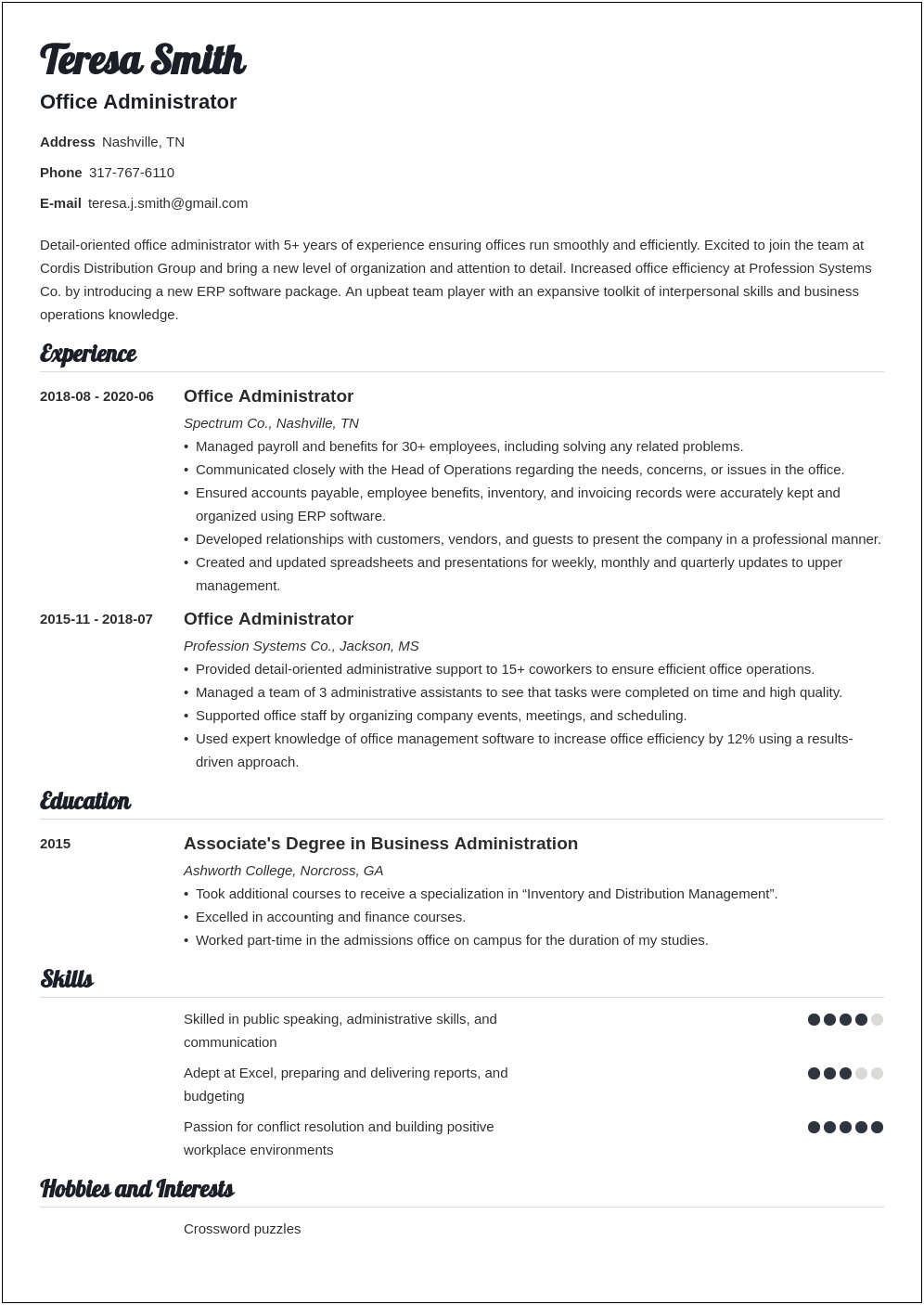 Office Manager Job Description Resume Example