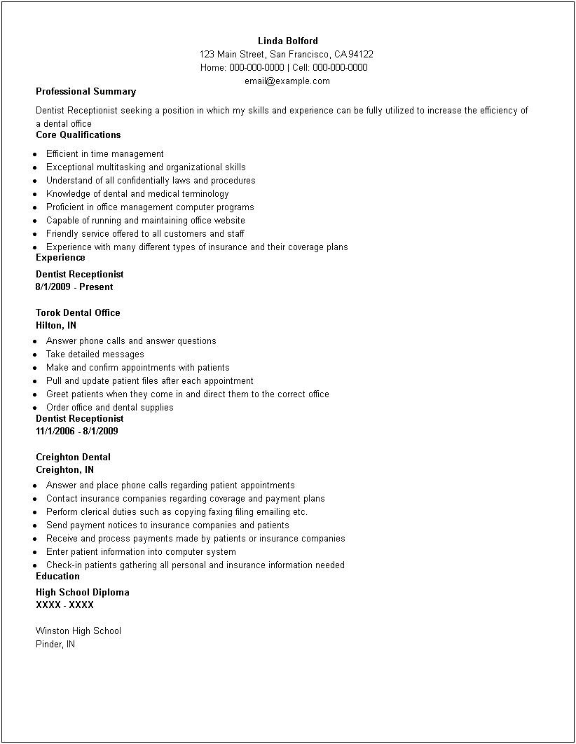 Office Receptionist Job Description For Resume