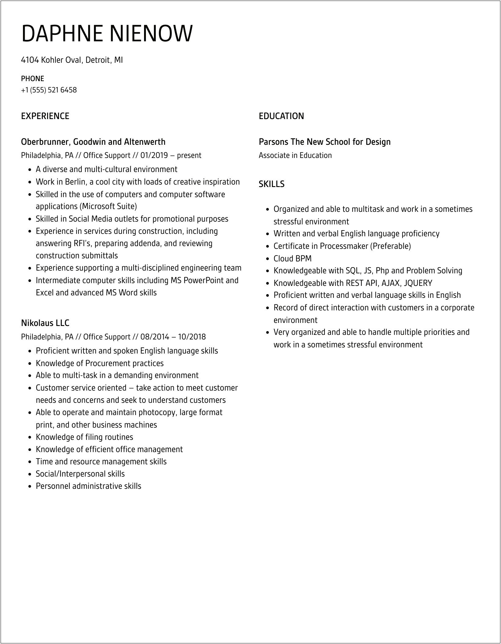 Office Support Specialist Resume Sample 2018