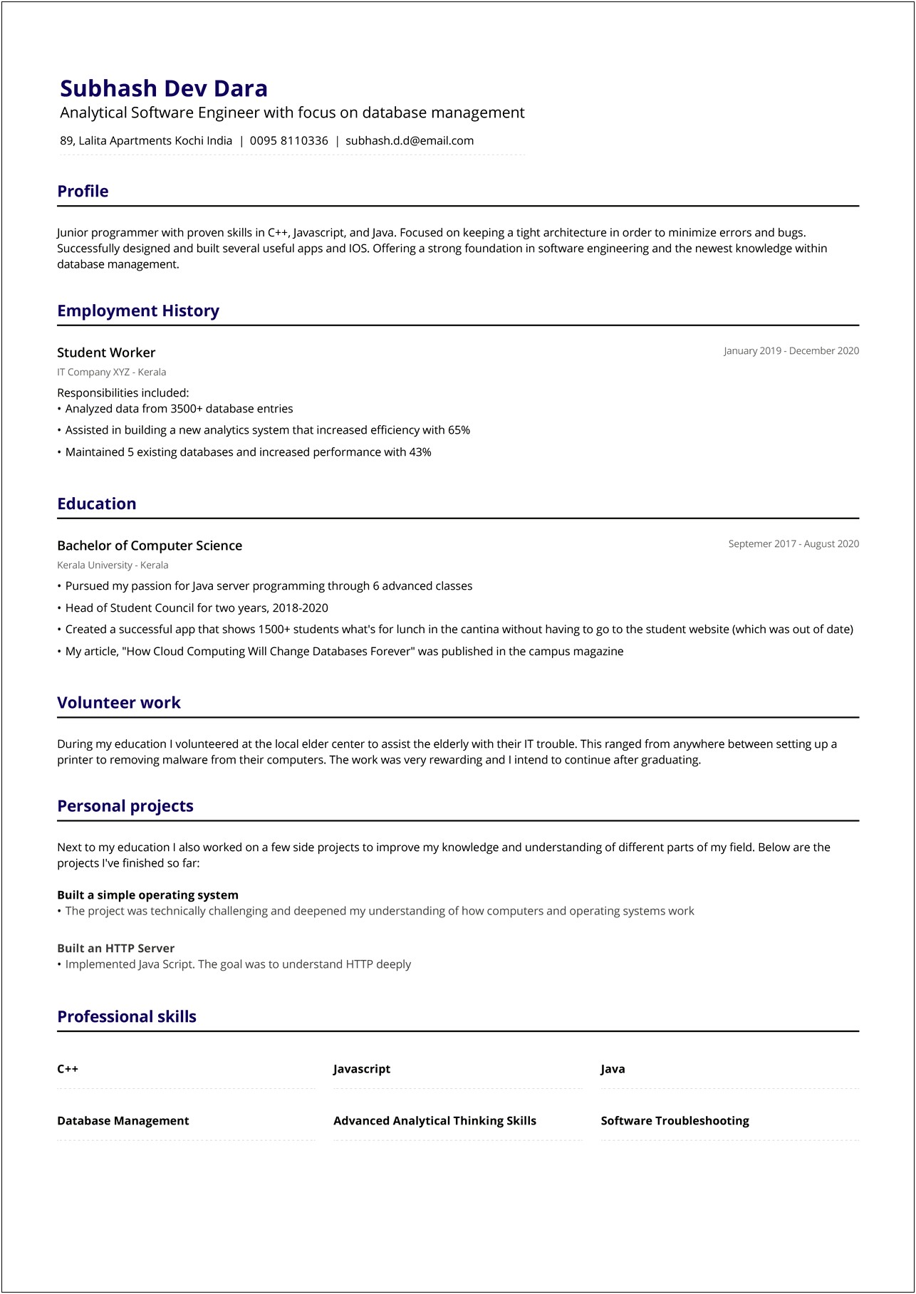 Official Resume Format In Word File