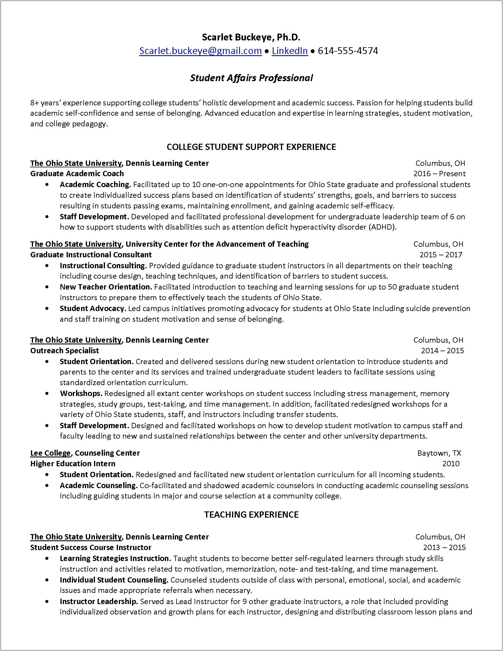Ohio State Engineering Career Services Resume Template