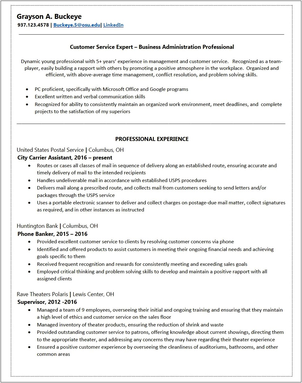 Ohio State Office Of Career Management Resume