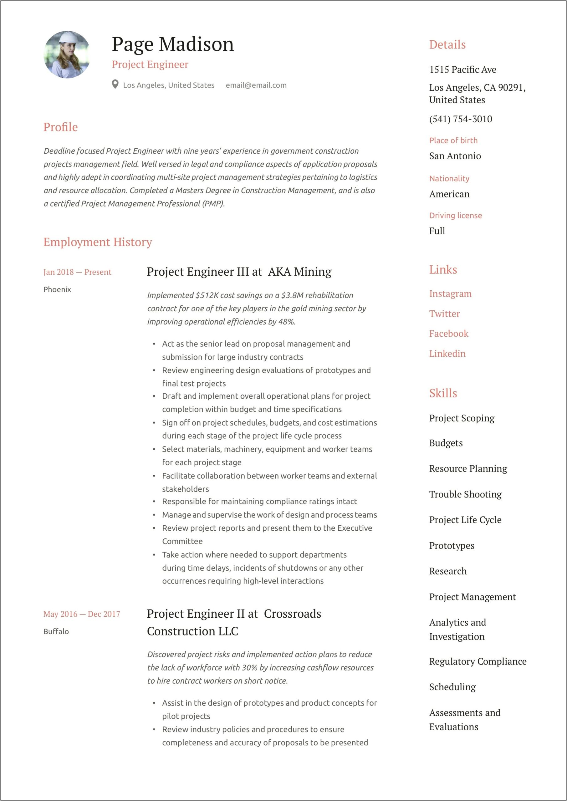 Oil And Gas Field Electrical Engineer Resume Sample