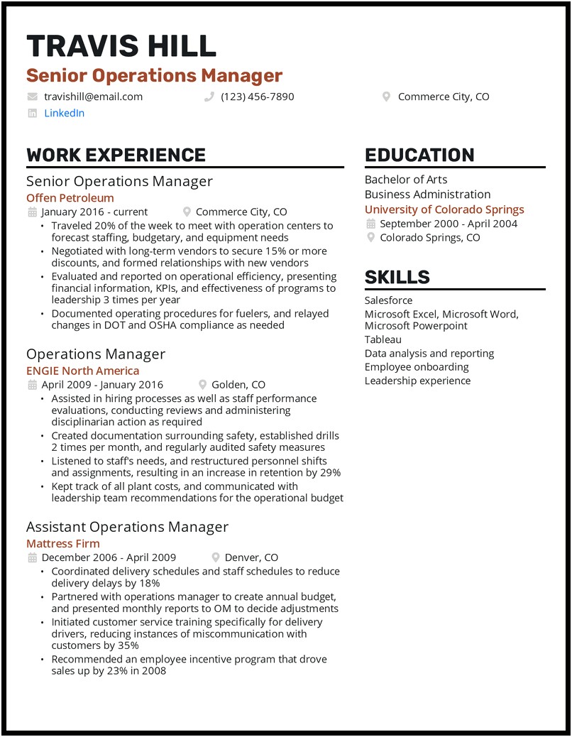 Oil And Gas Operations Manager Resume