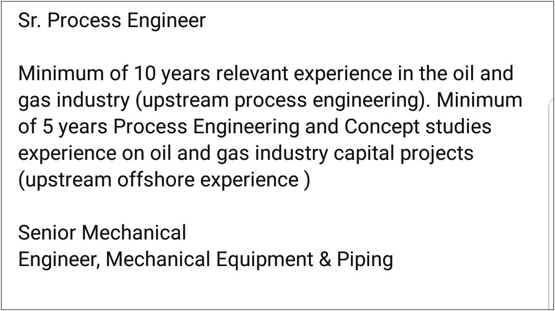 Oil And Gas Process Engineer Resume Sample
