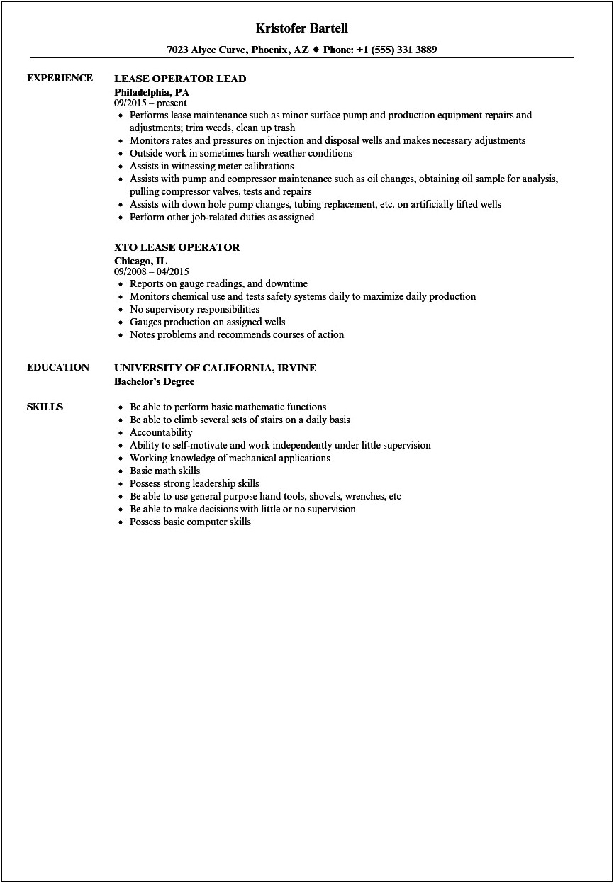 Oil Field Resume With No Experience