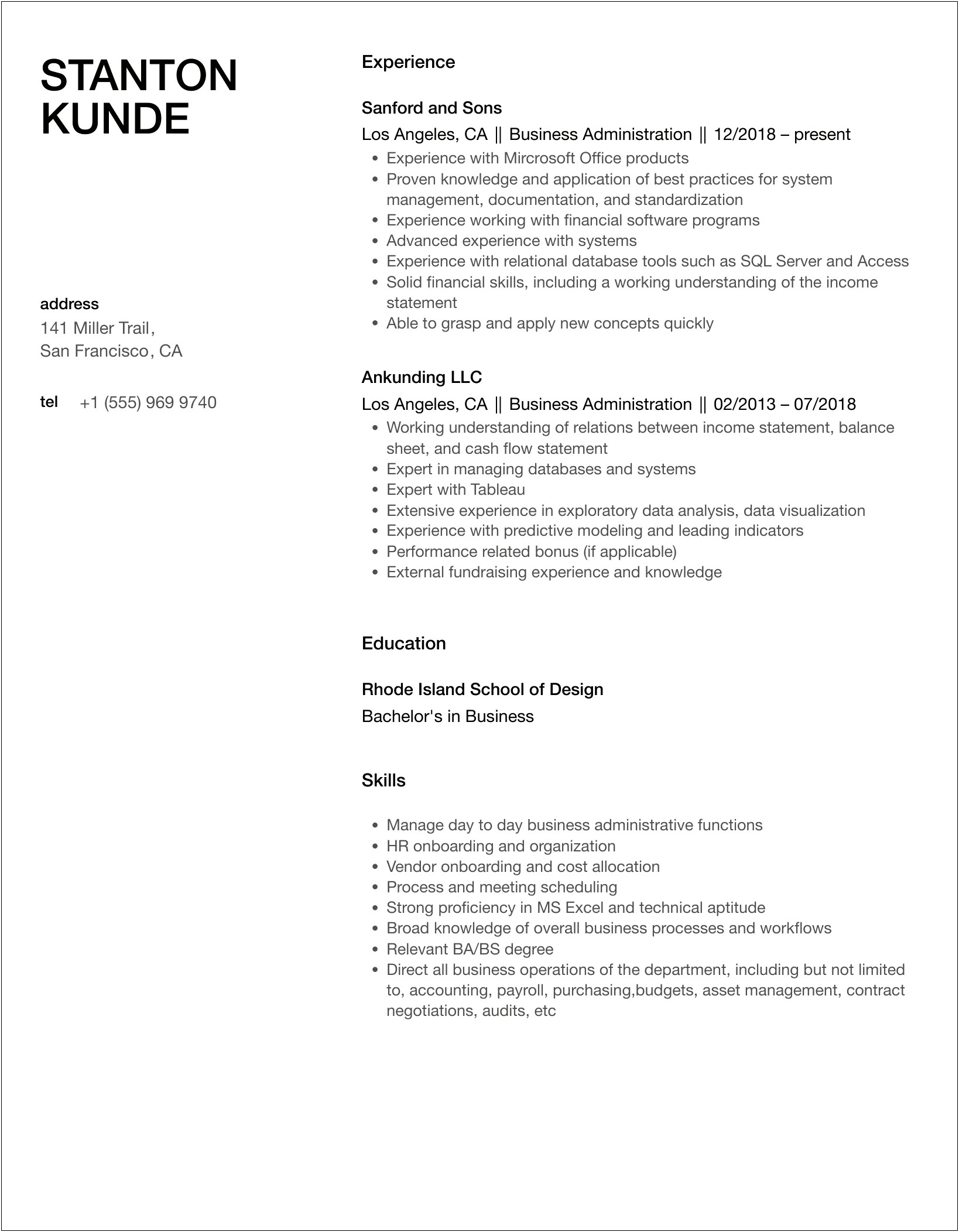 Ojt Resume Objectives For Business Administration