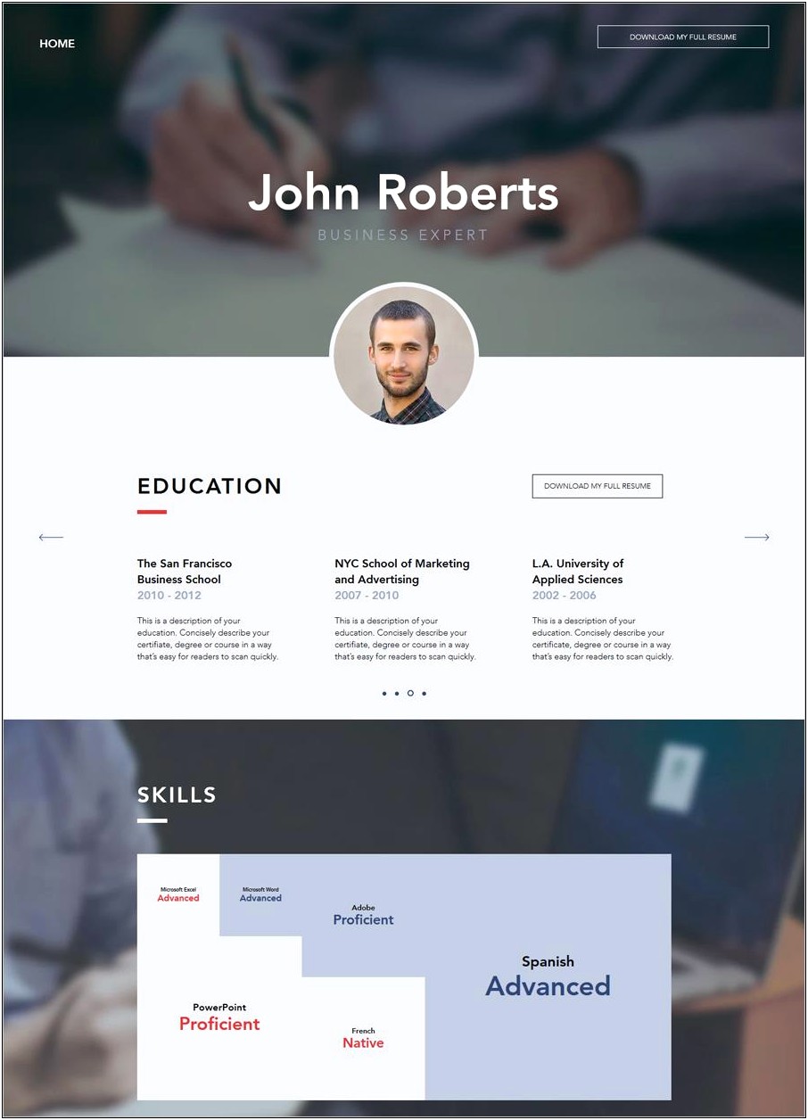 One Page Resume Website Template Free