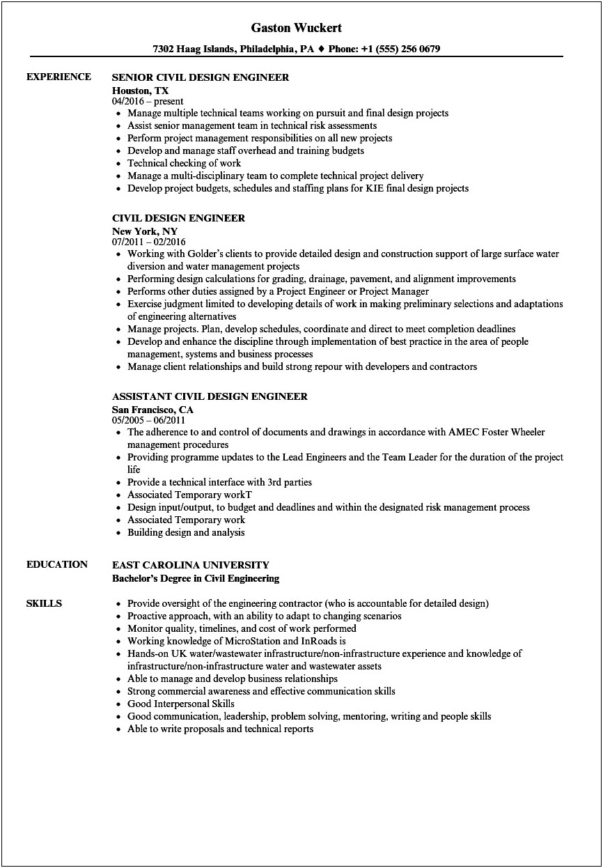 One Year Experience Resume For Civil Engineer