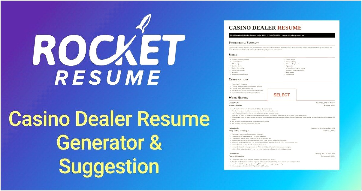 Online Casino Dealer Job Description For Resume