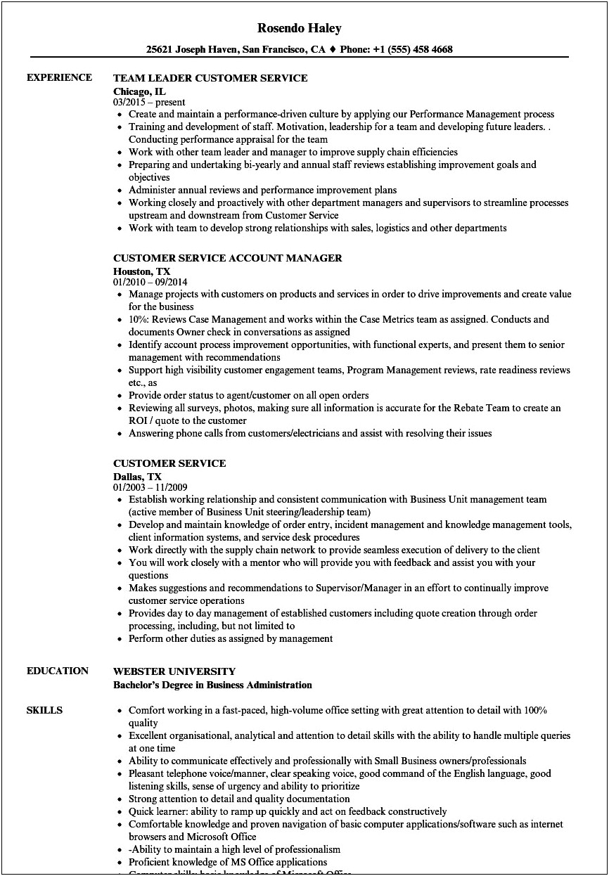 Online Customer Service Job Description For Resume