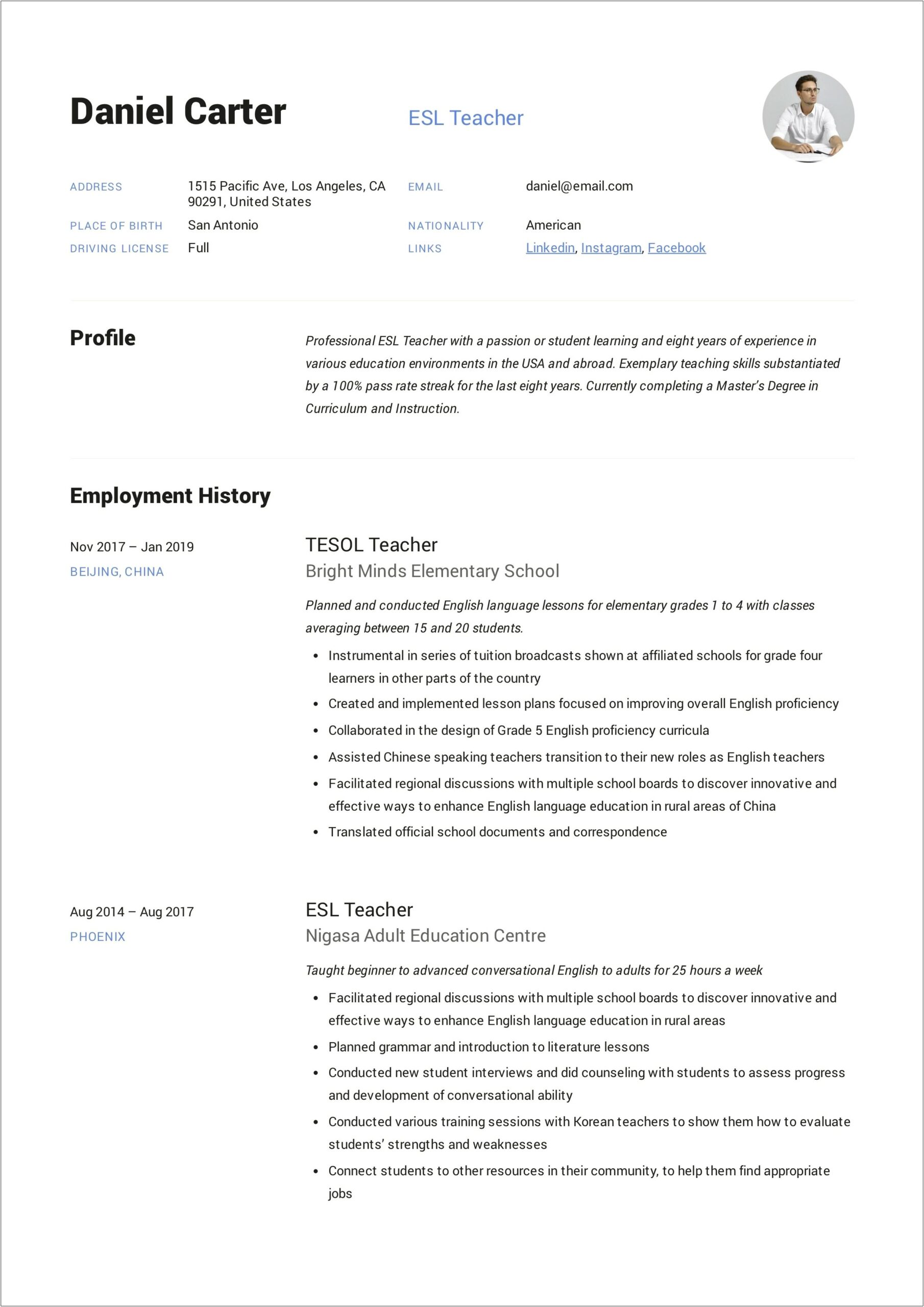 Online Teacher Job Description For Resume